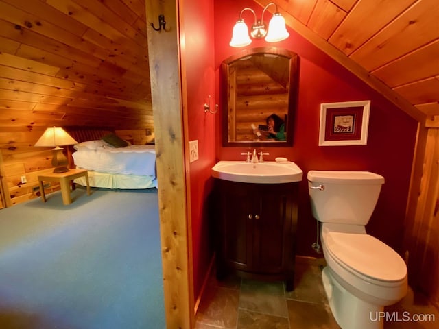 E1849 H44 Hwy, Trenary, MI 49891 - half bathroom with wooden ceiling, toilet, vanity, and vaulted ceiling