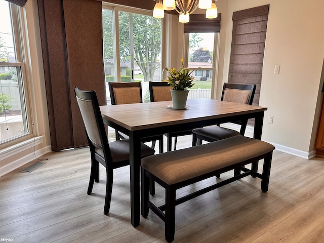 39148 Canterbury Dr, Harrison Twp, MI 48045 - dining area featuring a chandelier, light wood-style floors, and baseboards