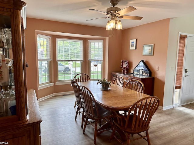 39148 Canterbury Dr, Harrison Twp, MI 48045 - dining space featuring light wood finished floors, baseboards, and ceiling fan