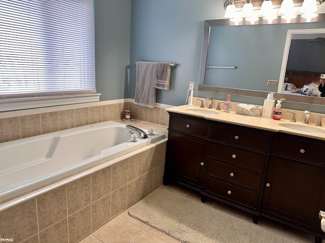 39148 Canterbury Dr, Harrison Twp, MI 48045 - full bathroom featuring double vanity, tile patterned floors, a garden tub, and ensuite bathroom