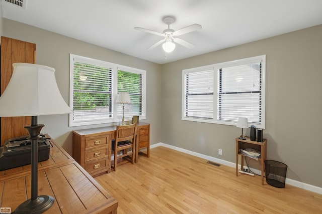 3620 Lakeshore Dr, Lapeer, MI 48446 - office featuring ceiling fan, light wood-style floors, and baseboards