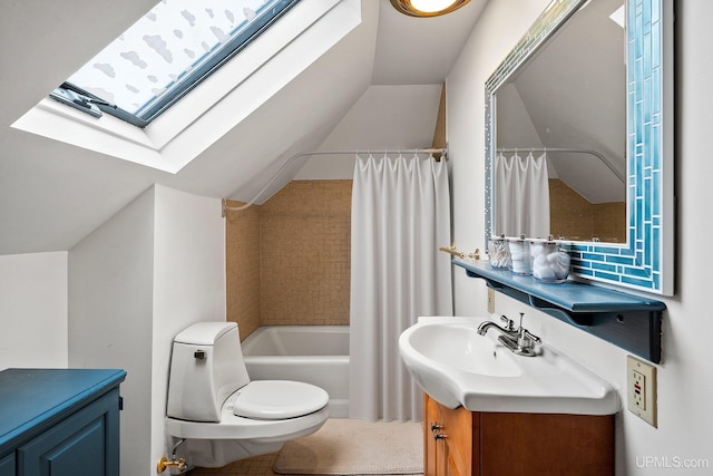 624 E G St, Iron Mountain, MI 49801 - bathroom featuring vaulted ceiling, vanity, a skylight, toilet, and shower / bath combo