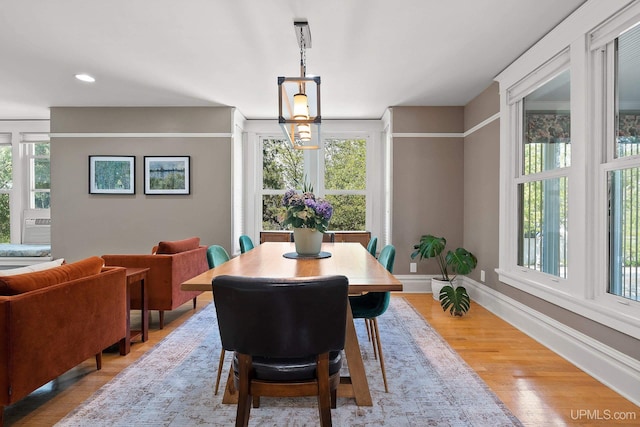 624 E G St, Iron Mountain, MI 49801 - dining space with plenty of natural light, baseboards, light wood-style flooring, and recessed lighting