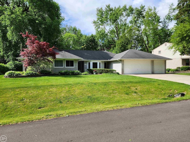 6038 Candler Dr, Shelby Twp, MI 48316 - ranch-style house with a garage, concrete driveway, and a front lawn