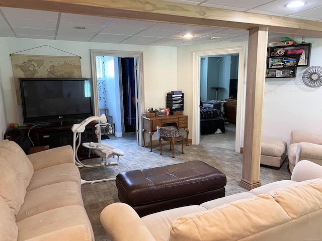 815 Cove Rd, Wales, MI 48027 - living area featuring a paneled ceiling and light carpet