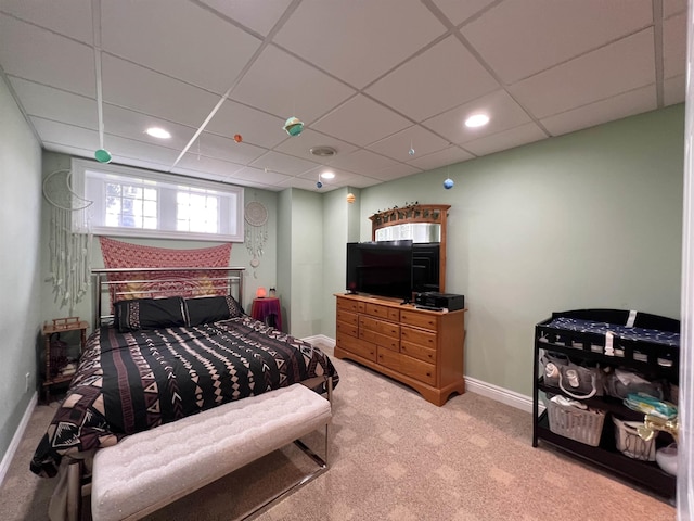815 Cove Rd, Wales, MI 48027 - bedroom with light carpet, baseboards, recessed lighting, and a drop ceiling