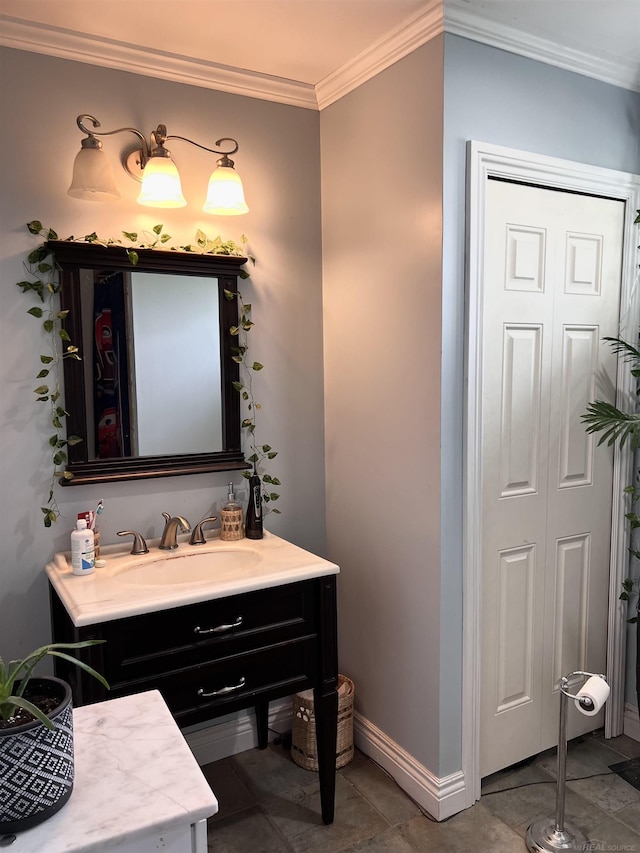 815 Cove Rd, Wales, MI 48027 - bathroom featuring vanity, ornamental molding, and baseboards