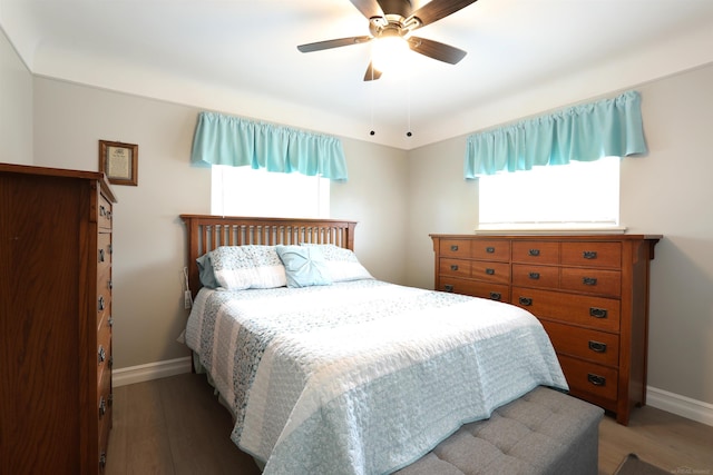 23300 Allor St, Saint Clair Shores, MI 48082 - bedroom with baseboards, wood finished floors, and a ceiling fan