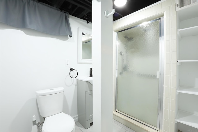 23300 Allor St, Saint Clair Shores, MI 48082 - full bath featuring vanity, a stall shower, toilet, and tile patterned floors