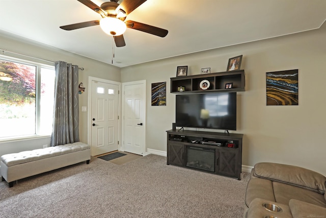 23300 Allor St, Saint Clair Shores, MI 48082 - living room with carpet floors, healthy amount of natural light, ceiling fan, and baseboards