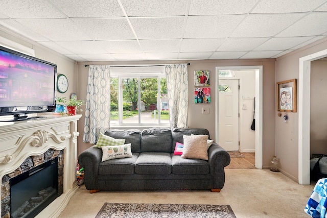 1471 James St, Burton, MI 48529 - carpeted living area featuring a drop ceiling
