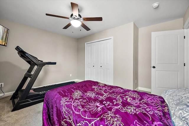 29696 Kevin Rd, New Baltimore, MI 48051 - bedroom featuring carpet floors, baseboards, a closet, and ceiling fan