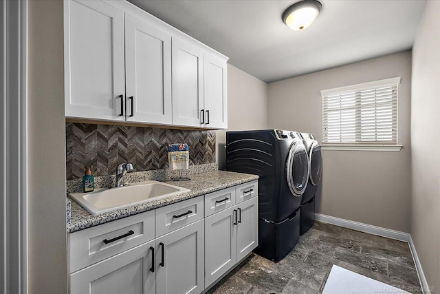 29696 Kevin Rd, New Baltimore, MI 48051 - laundry room with washing machine and dryer, baseboards, and cabinet space