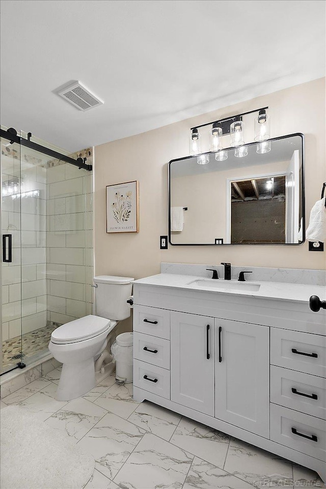29696 Kevin Rd, New Baltimore, MI 48051 - full bathroom with marble finish flooring, toilet, vanity, and a stall shower