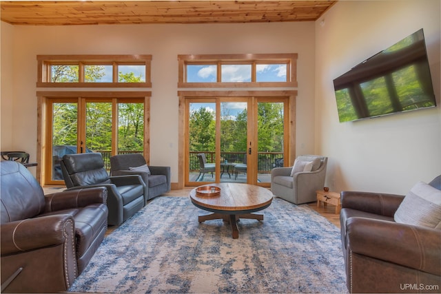 509 Red Rd, Michigamme, MI 49861 - living area with wood ceiling, french doors, and wood finished floors