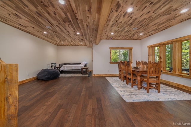 509 Red Rd, Michigamme, MI 49861 - dining space featuring wood finished floors, recessed lighting, baseboards, wooden ceiling, and healthy amount of natural light