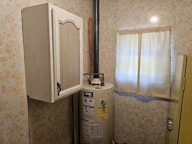 5316 Birchwood Ave, Gladwin, MI 48624 - detailed view of water heater and wallpapered walls