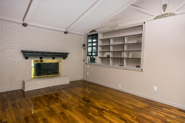 37207 27 Mile Rd, Roads, Lenox, MI 48048 - unfurnished living room featuring wood finished floors, a brick fireplace, baseboards, and brick wall