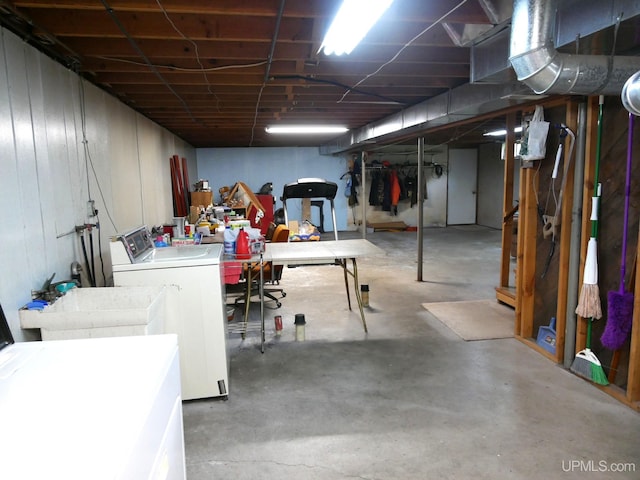 26514 Hendrickson Rd, Calumet, MI 49913 - unfinished basement featuring washer and dryer