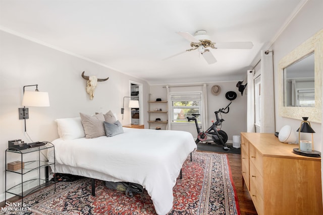 766 Lakeland St, Grosse Pointe, MI 48230 - bedroom featuring wood finished floors, a ceiling fan, and ornamental molding