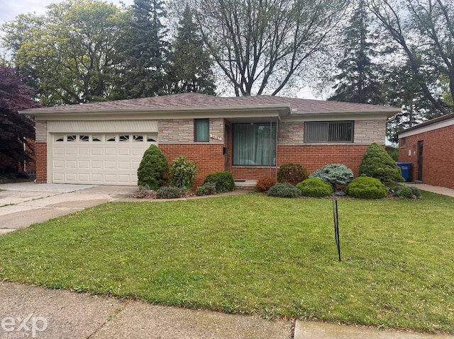 26167 Fairfield Ave, Warren, MI 48089 - view of front of home with brick siding, a front lawn, concrete driveway, and an attached garage