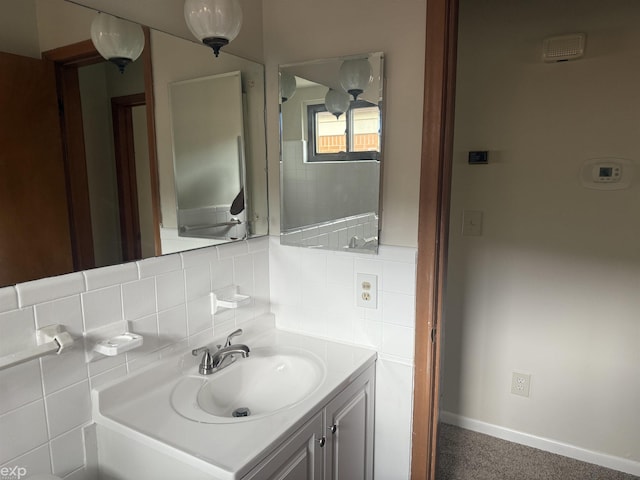 26167 Fairfield Ave, Warren, MI 48089 - bathroom with backsplash, vanity, and baseboards