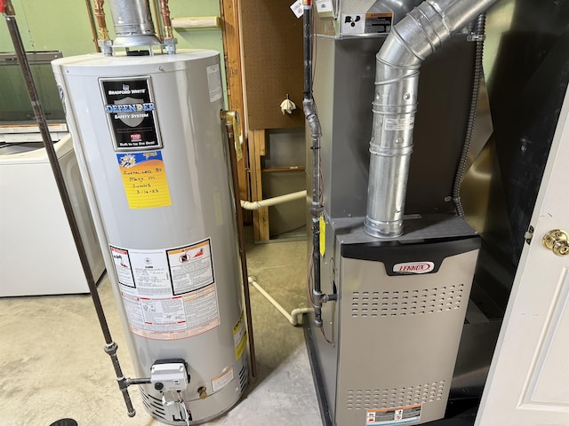 119 Pondview Ct, Brighton, MI 48116 - utility room featuring water heater, heating unit, and washer / dryer