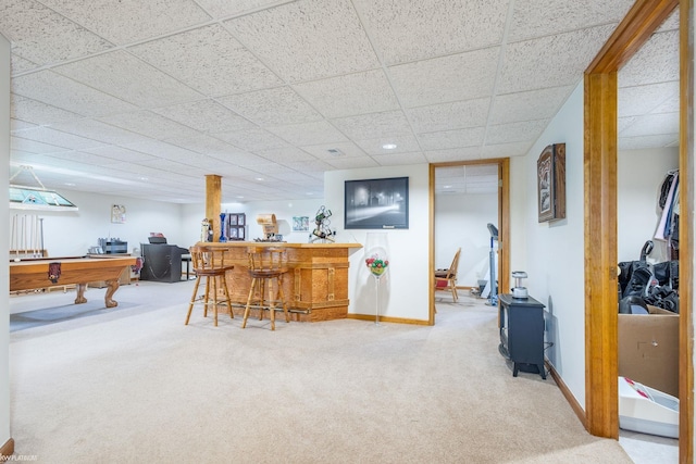 518 Lexington Dr, Rochester Hills, MI 48307 - indoor dry bar with carpet floors, a drop ceiling, baseboards, and billiards table