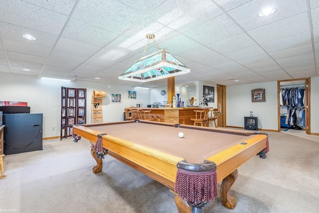 518 Lexington Dr, Rochester Hills, MI 48307 - recreation room with carpet flooring, baseboards, pool table, bar, and recessed lighting