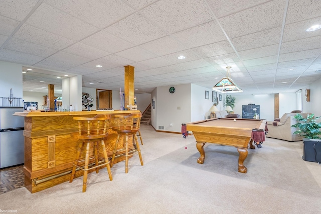 518 Lexington Dr, Rochester Hills, MI 48307 - playroom featuring a dry bar, carpet floors, pool table, recessed lighting, and baseboards