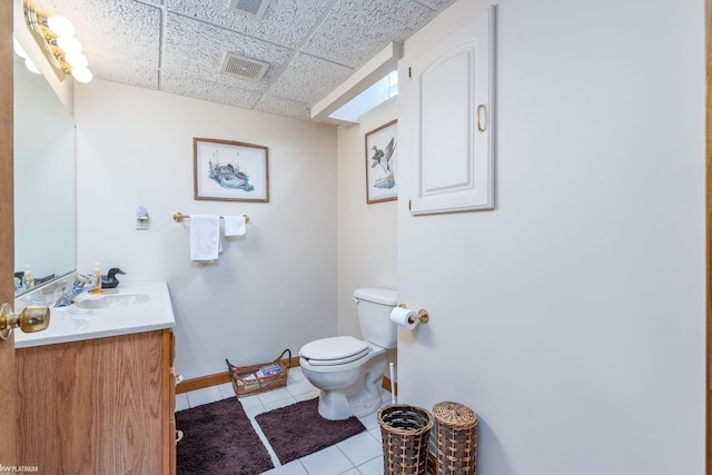 518 Lexington Dr, Rochester Hills, MI 48307 - bathroom with tile patterned floors, toilet, vanity, a paneled ceiling, and baseboards