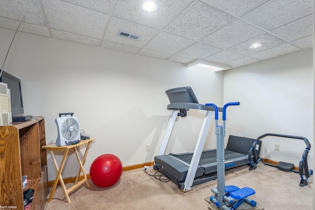 518 Lexington Dr, Rochester Hills, MI 48307 - exercise area featuring carpet, a drop ceiling, baseboards, and recessed lighting