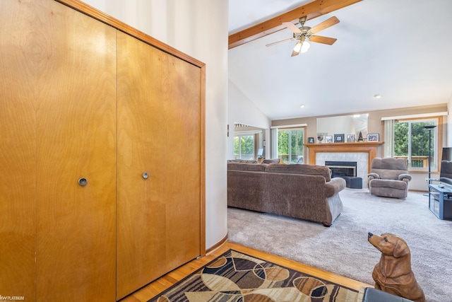 518 Lexington Dr, Rochester Hills, MI 48307 - living area featuring a fireplace and ceiling fan