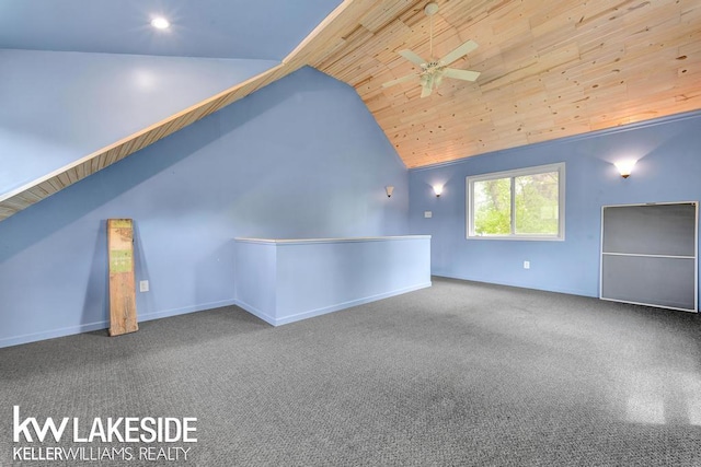 7184 Baker Rd, Worth Twp, MI 48450 - bonus room featuring wood ceiling, a ceiling fan, carpet, high vaulted ceiling, and recessed lighting