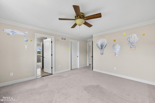 26898 Alderman Ct, Harrison Twp, MI 48045 - unfurnished bedroom featuring ornamental molding, carpet flooring, baseboards, and ceiling fan