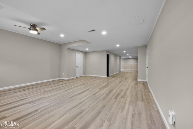 26898 Alderman Ct, Harrison Twp, MI 48045 - unfurnished living room featuring light wood-type flooring, a ceiling fan, baseboards, and recessed lighting