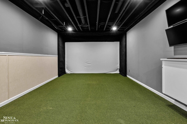 26898 Alderman Ct, Harrison Twp, MI 48045 - cinema room with carpet, golf simulator, and baseboards