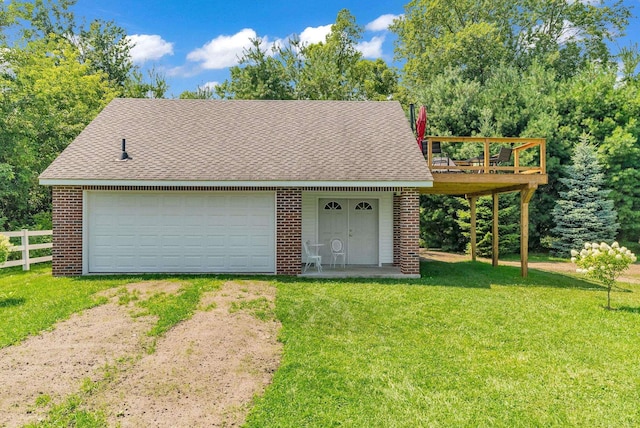 7696 Varty Ct, Lexington, MI 48450 - view of front of home featuring a shingled roof, a deck, driveway, and brick siding