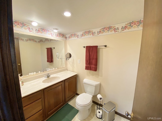 47275 Green Acres Rd, Houghton, MI 49931 - bathroom with vanity, toilet, and tile patterned flooring