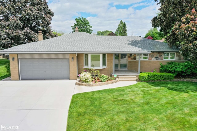 38044 Seaway Ct, Harrison Twp, MI 48045 - single story home featuring roof with shingles, brick siding, concrete driveway, a garage, and a front lawn
