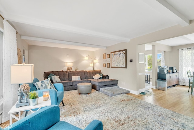 3365 Hickory Ln, Port Huron, MI 48060 - living area featuring beamed ceiling, wood finished floors, and baseboards