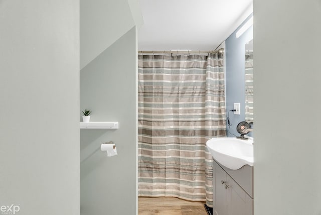 3365 Hickory Ln, Port Huron, MI 48060 - full bath featuring vanity, a shower with shower curtain, and wood finished floors