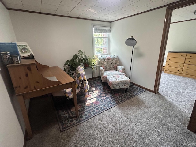 312 N Mckenzie Ave, Negaunee, MI 49866 - sitting room featuring ornamental molding, carpet floors, and baseboards