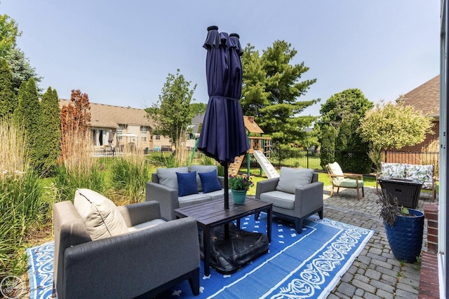 28815 Coleridge St, Harrison Twp, MI 48045 - view of patio / terrace featuring an outdoor living space and a playground