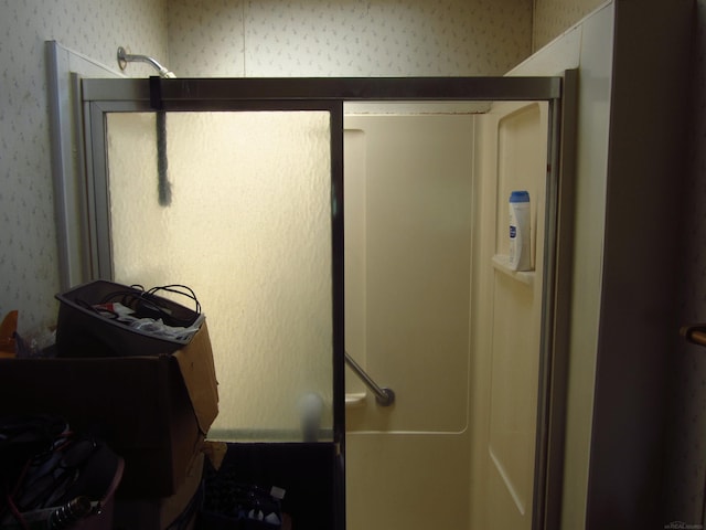 1984 E Marlette Rd, Applegate, MI 48401 - bathroom with wallpapered walls and a shower stall