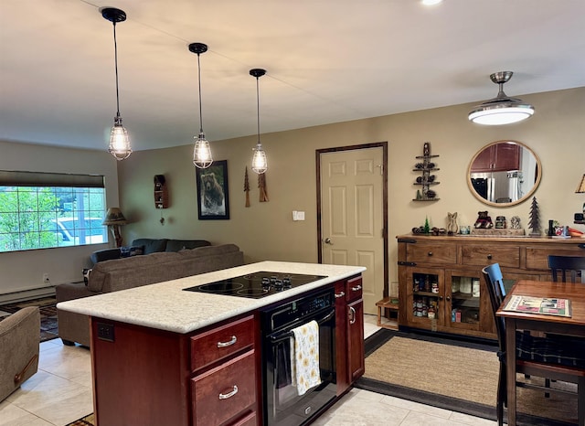 6223 E Townline Lake Rd, Harrison, MI 48625 - kitchen with black appliances, light countertops, open floor plan, and light tile patterned floors