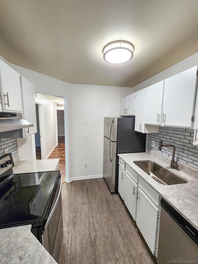 249 Brookwood Dr Unit 4, South Lyon, MI 48178 - kitchen featuring appliances with stainless steel finishes, a sink, under cabinet range hood, and tasteful backsplash