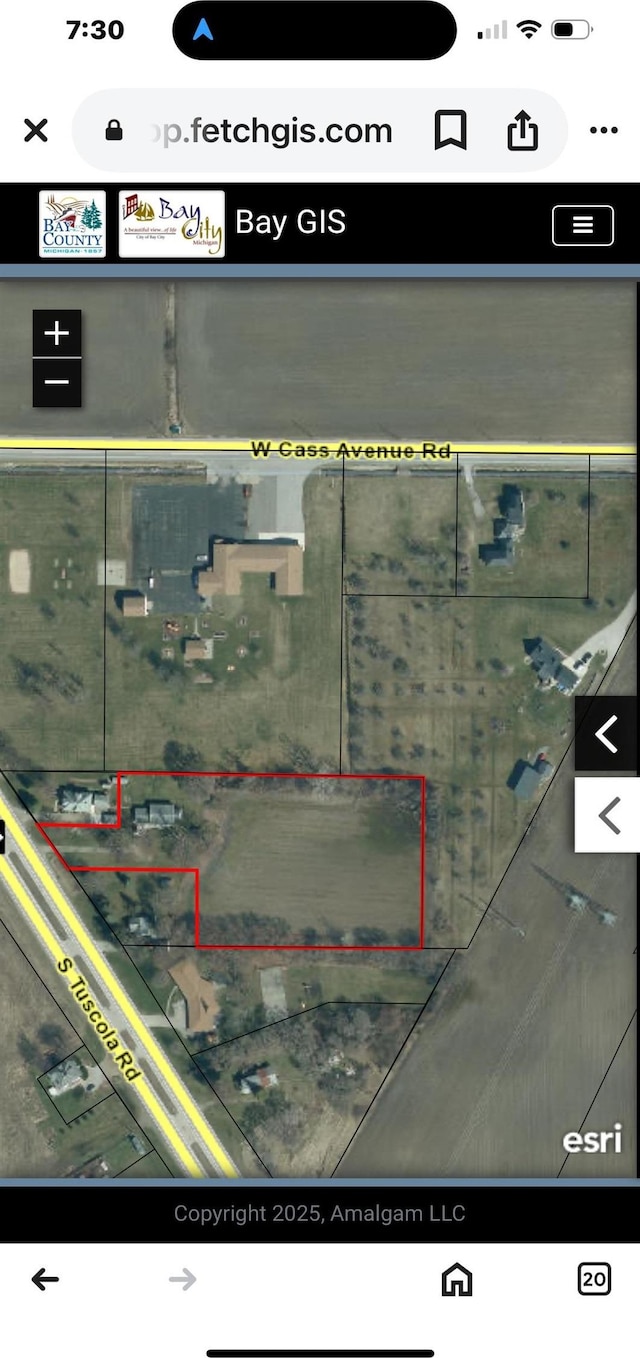 73 S Tuscola Rd, Bay City, MI 48708 - aerial map of property and surrounding area with property parcel outlined