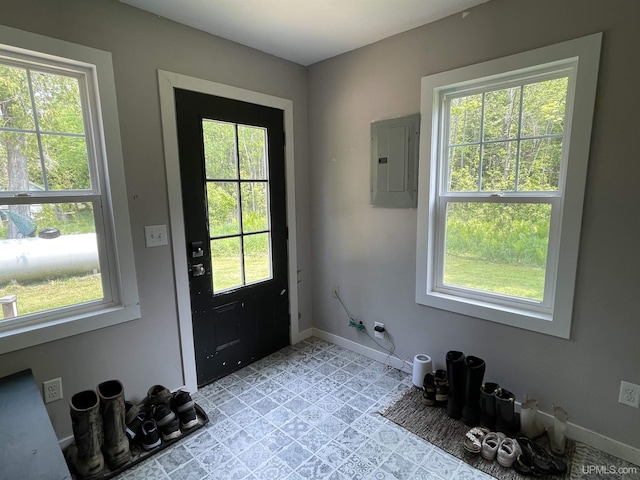 2731 W Jones Rd, Gulliver, MI 49840 - doorway with electric panel and baseboards