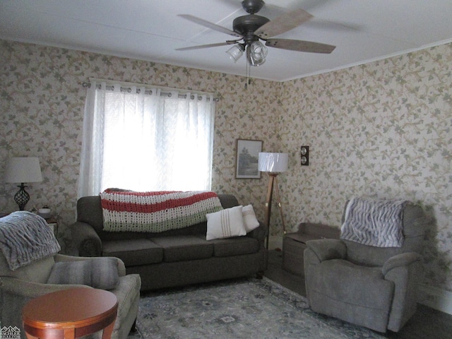 337 N 2nd St, Marine City, MI 48039 - living area featuring a ceiling fan and crown molding